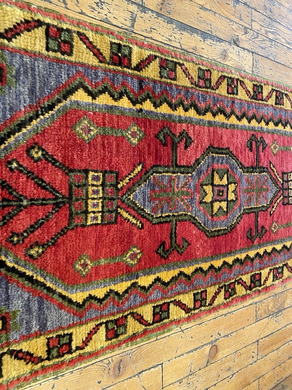 Beautiful Antique 1940-1950's Wool Pile Henna Dye Tribal Runner Rug 1’9”x5’4” gallery