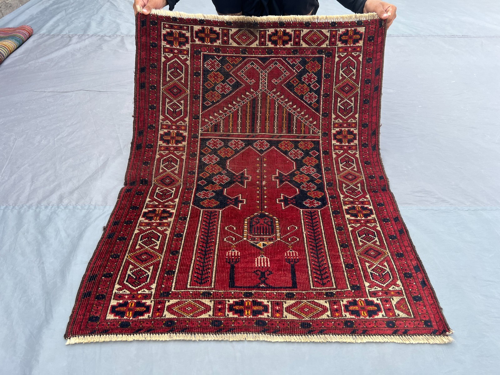 2'9 x 3'6 ft Antique Turkmen Hand Knotted Prayer Rug Vintage Tribal Wool Mat Rug gallery