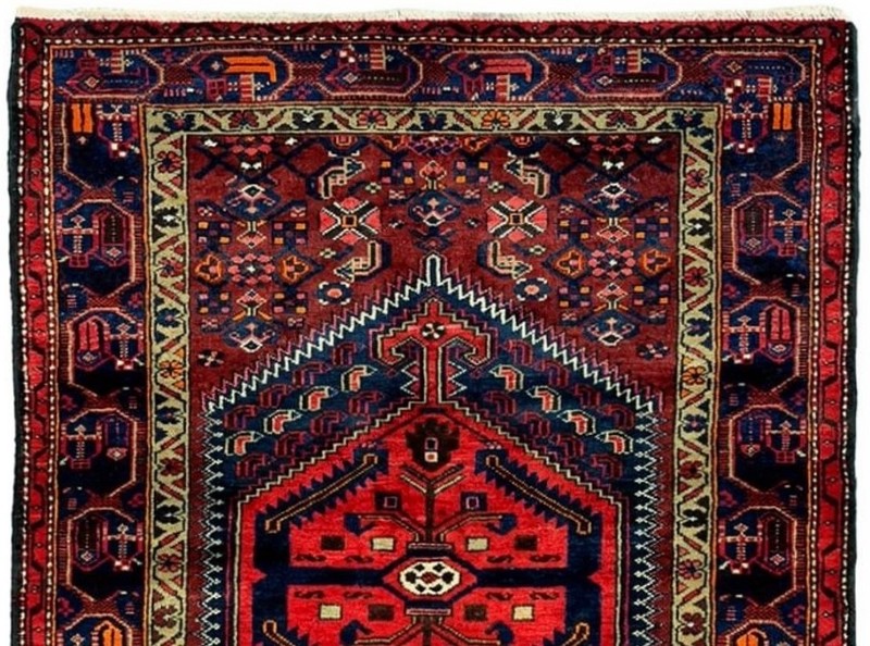Vintage Hand Knotted Tribal Wool Area Rug 4x7 Rust Navy Blue Geometric Oriental gallery
