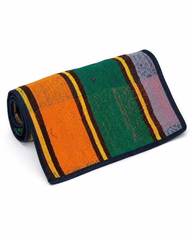 Vintage Afghan Wool Silk Kilim Rug Mat Handmade Striped Orange Green 13x13 gallery