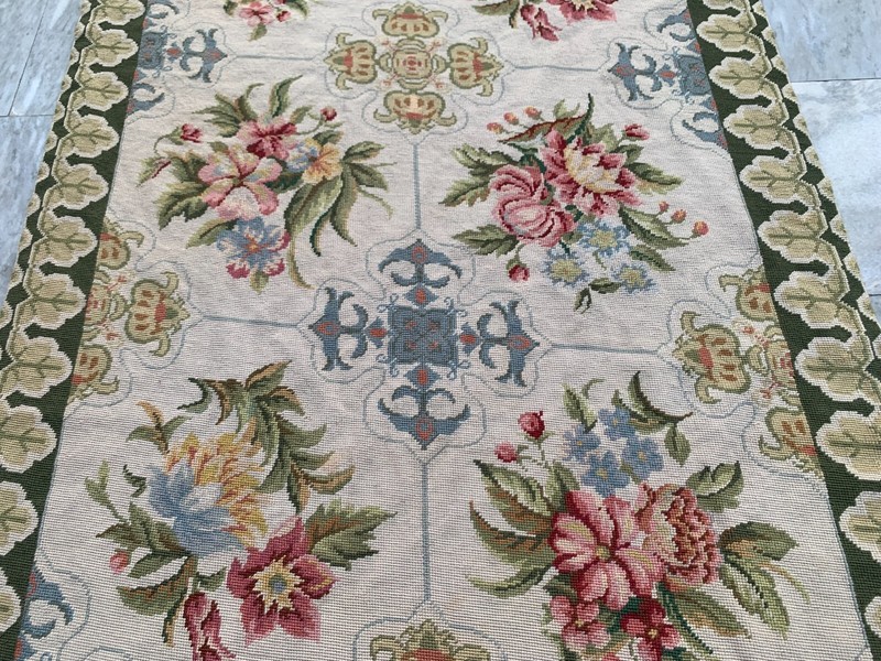 Vintage Handmade Aubusson Rug French Style Chain Stitch Needlepoint Rug 3x8 ft gallery