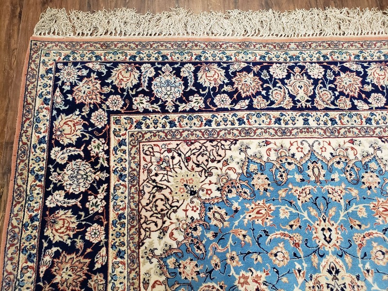5x8 Top Quality Silk Foundation Wool Rug Very Fine Carpet Medallion Floral Blue gallery
