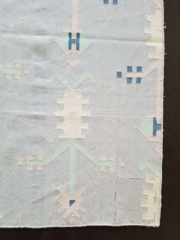 Fine Vintage Traditional Hand Made Oriental Wool Cyan Kilim 160x135cms gallery