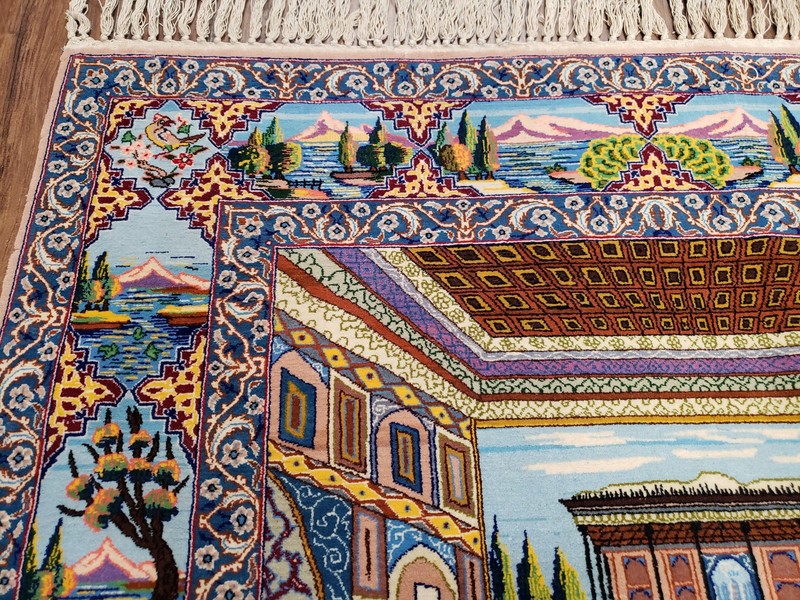 Semi Antique Pictorial Rug Wool Silk Foundation Handmade Oriental Carpet 3x5 Wow gallery