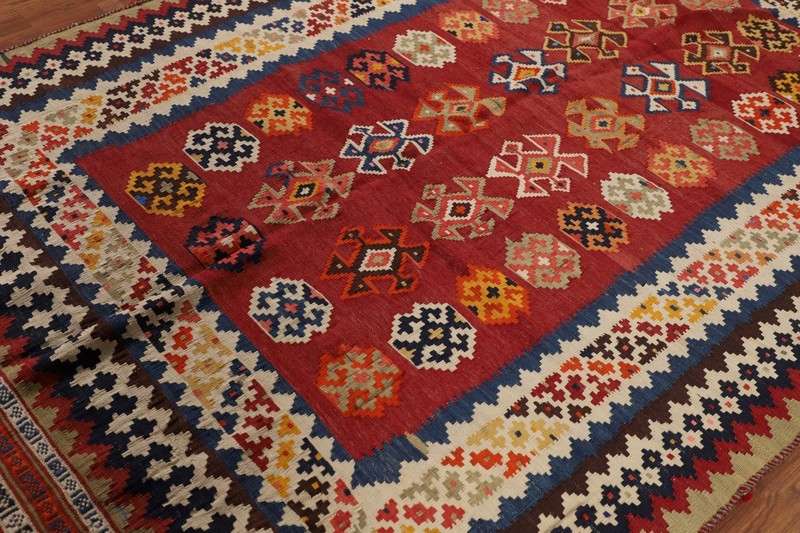 Red/ Ivory Vintage Vegetable Dye Wool Reversible Kilim Rug 5x8 Flatweave Carpet gallery