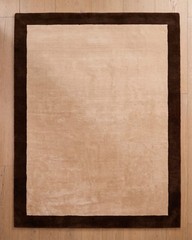Ivory Wool Rug with Dark Brown Border – Handwoven New Zealand Wool Area Rug
