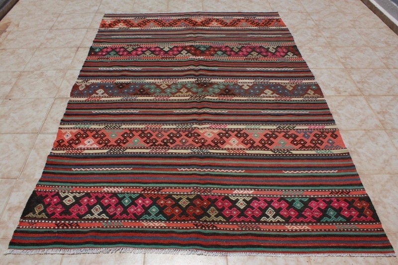 KILIM RUG 5x8, TURKISH KILIM AREA RUG WOOL 64" x 94", KELIM CARPET RUG STRIPES gallery