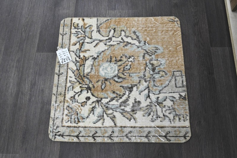 Oushak Turkish Doormat Rug 2x2 ORANGE Vintage Anatolian Handmade Small Kilim Rug gallery