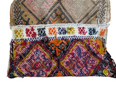 Antique Moroccan Berber Bag Flatweave Diamond Vivid Interior Colors Faded Ext