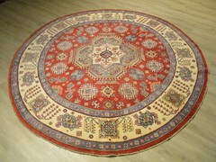 8′ ROUND Afghan-Refugee Tribal Vegetable-Dye HANDMADE-KNOTTED WOOL RUG 586020