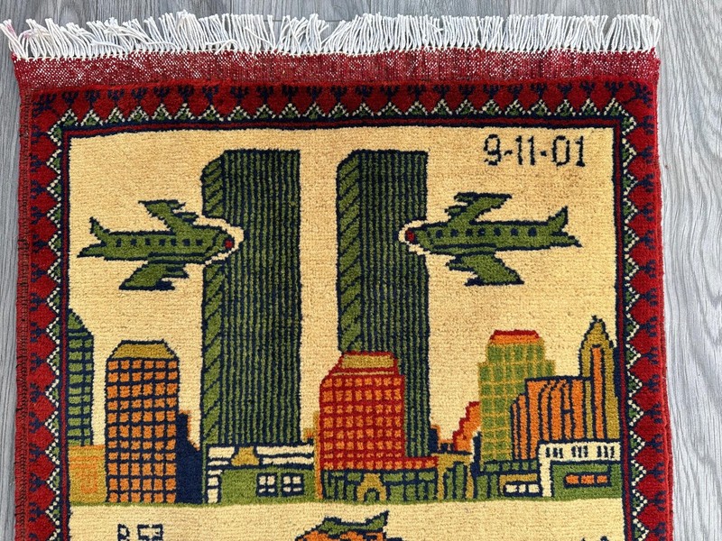 Afghan Handmade Wool Rug 9/11 War Rug Knotted Pictorial Hanging Wall Rug gallery