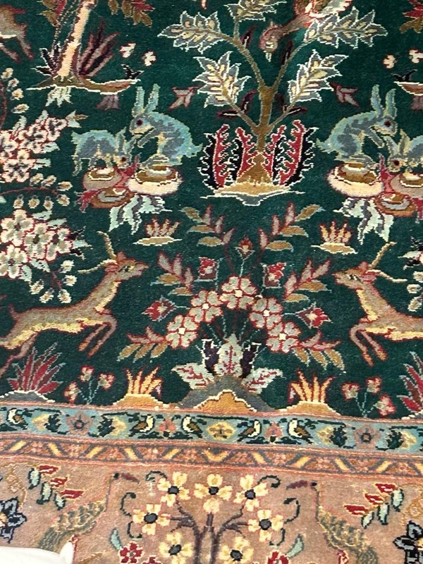 Rug 7.8x4.7 Feet Authentic Oriental Carpet Wool Silk Animal Motifs Handmade gallery