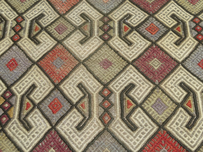 Long Multicolor Diamonds Vintage Runner Rug, Handwoven Turkish Kelim 30"x84" gallery