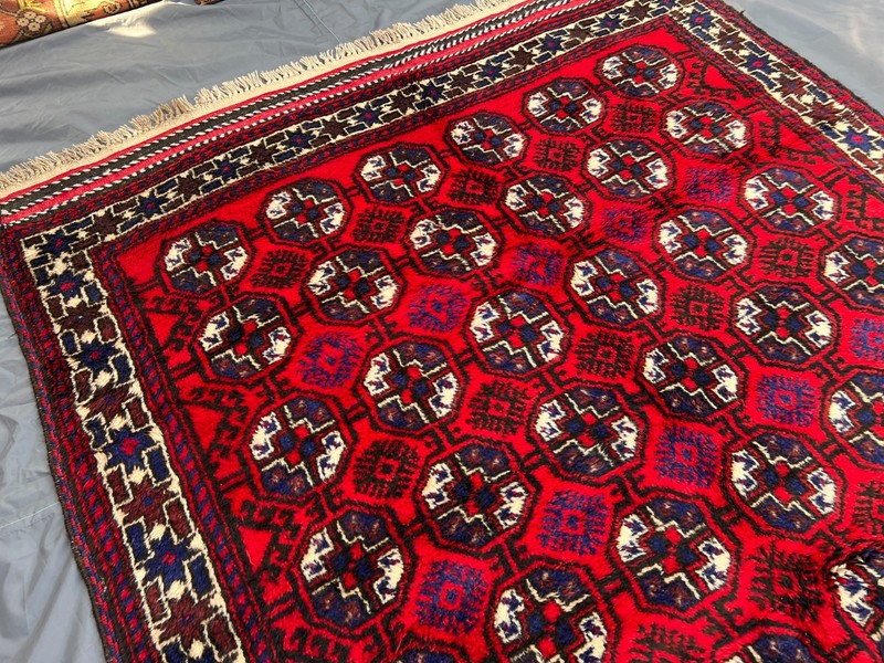 Vintage Afghan Baluchi Rug 5'6 x 9'8 Ft, Hand Knotted Turkmen Ersari Pattern Rug gallery