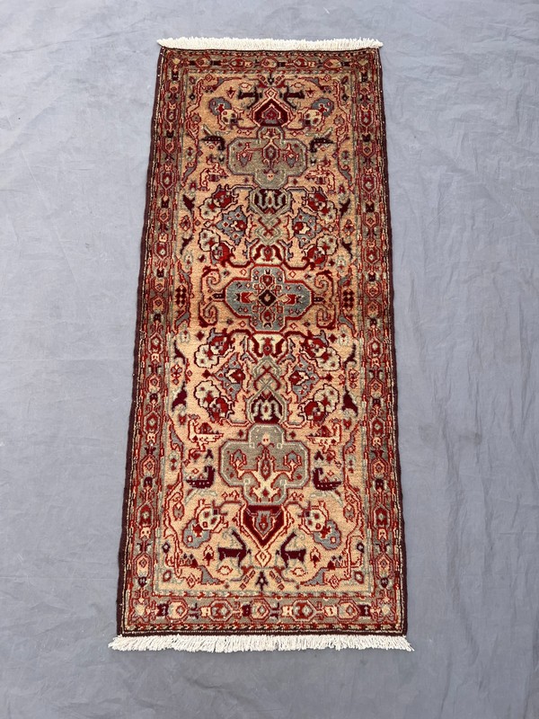 1'11 x 4'4 ft Vintage Afghan Hand Knotted Caucasian Design Wool Medallion Rug gallery