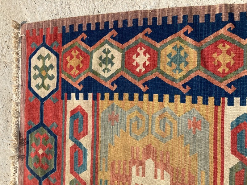 Vintage Traditional Handmade Turkish Geometric Wool Kilim Rug 156x153 cm gallery