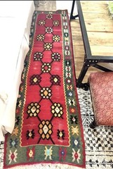 Vintage Romanian Kilim Runner – Red Floral Wool Flatweave Rug, Folk Art