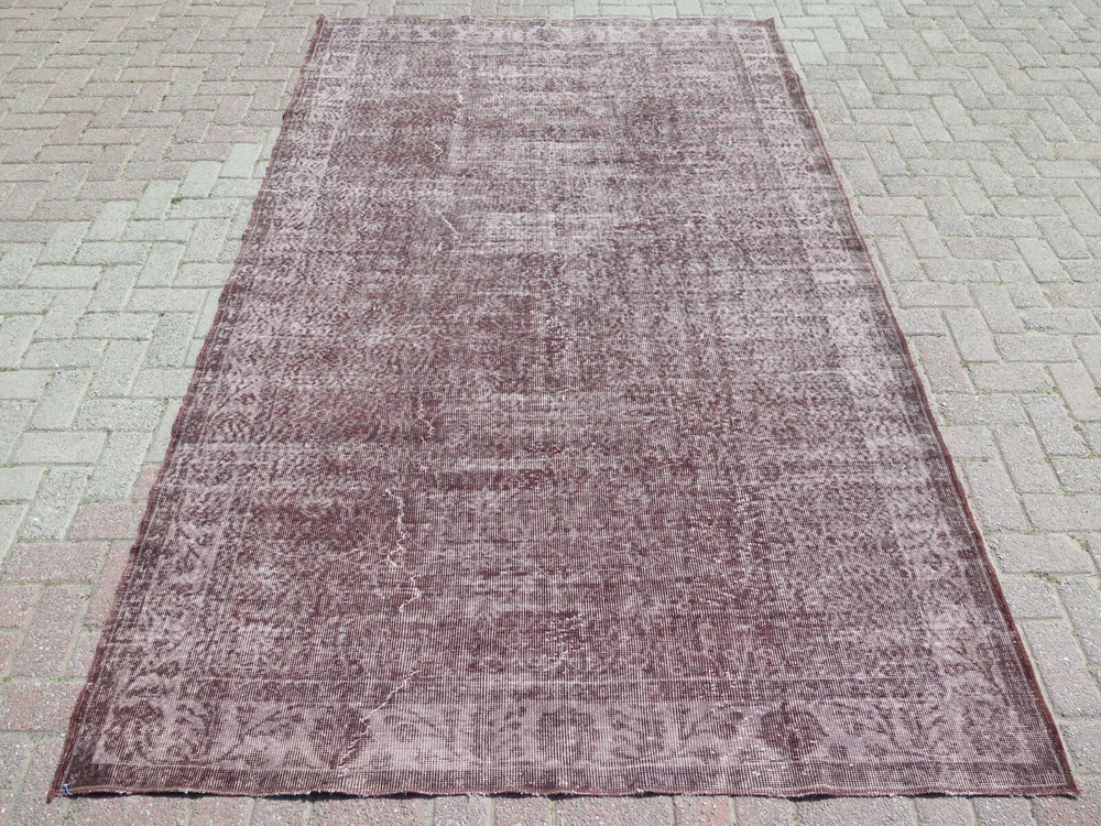 Vintage Turkish Rug, Handmade Floor Carpet, Large Brown Wool Modern Rug 68"x115"