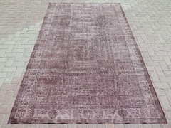 Vintage Turkish Rug, Handmade Floor Carpet, Large Brown Wool Modern Rug 68″x115″