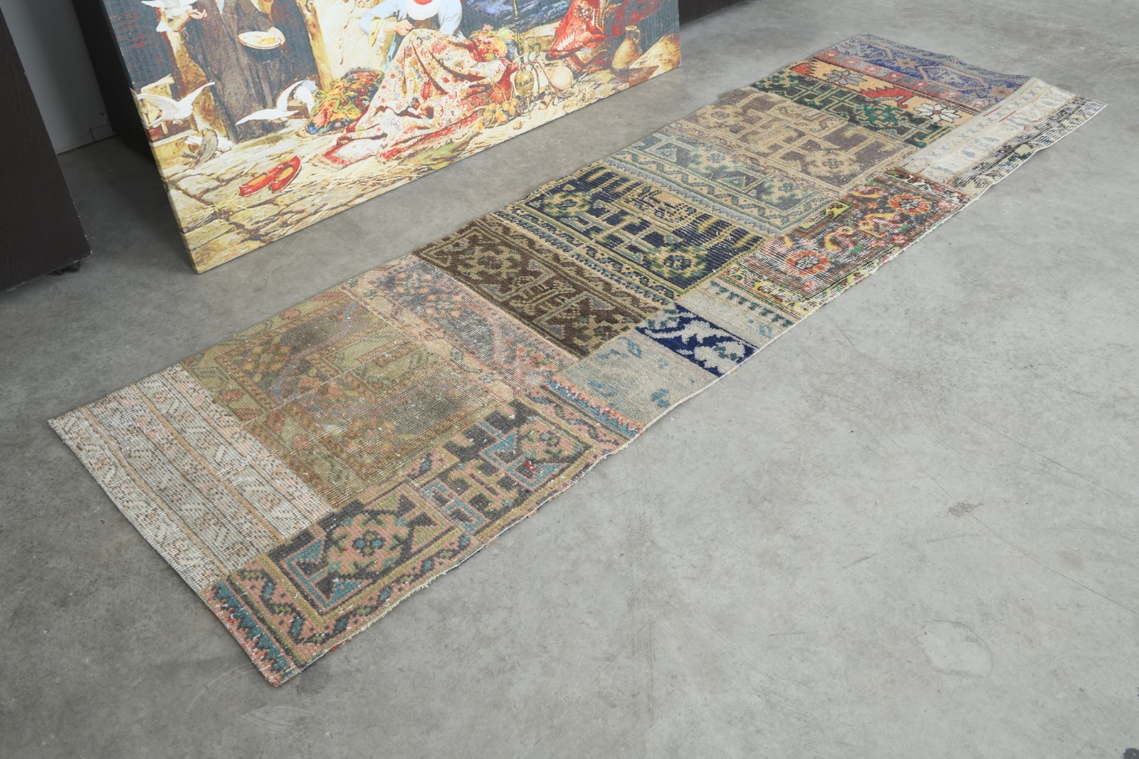 neutral turkish runner 2x7, hand-knotted vintage carpet, oushak rug runner,192 gallery