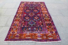 Vintage Hand Made Traditional Oriental Wool Purple Brown Large Rug 245x137m