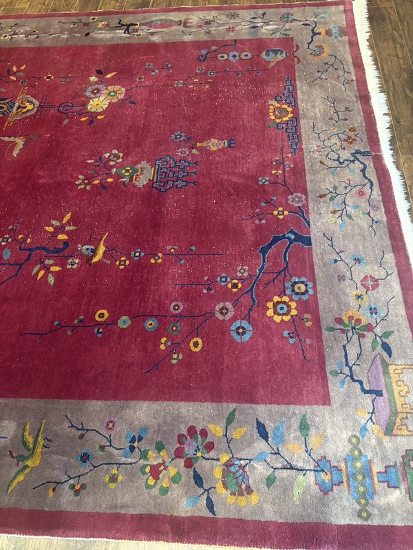 11.5x8.8 FT Vintage Handmade Chinese Art Deco Wool Rug ( C 1920’s) . gallery