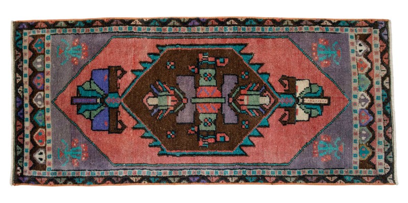 Vintage Distressed Small Area Rug Hand Knotted Oushak Rugs Yastik -1'7"x3'8" gallery