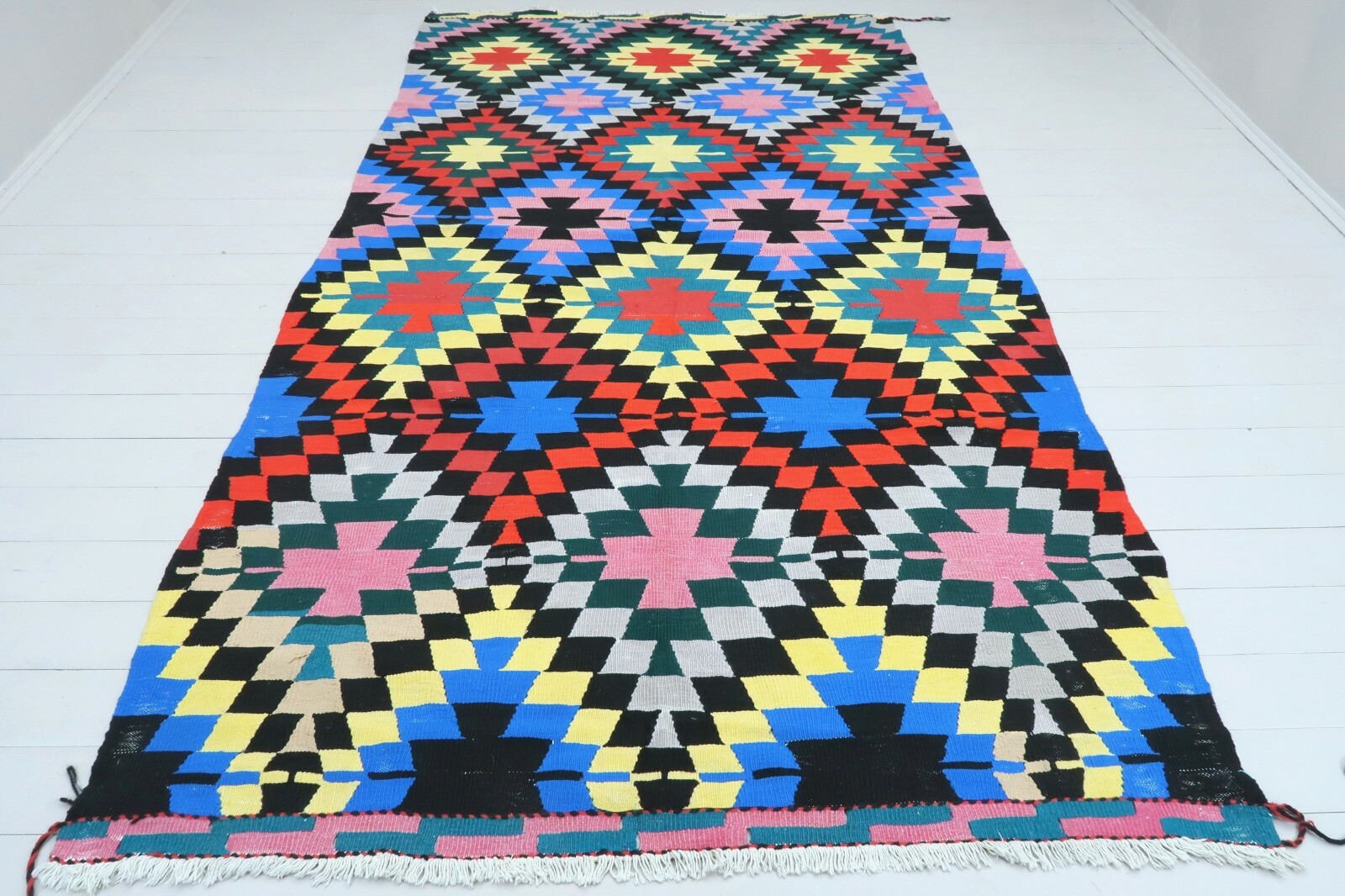 Turkish Rug Handmade Floor Rug Large Multicolor Carpet Boho Flatweave 69"x121" gallery