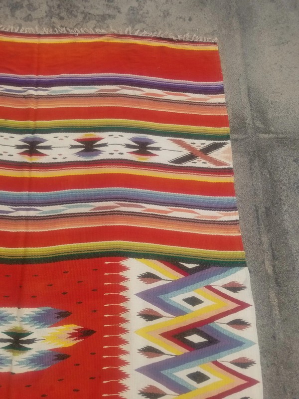Fine Vintage Traditional Handmade Mexican Wool Multicolor Kilim 7.1x4.5 ft gallery