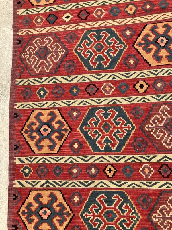 Vintage Traditional Handmade Bukhara Geometric Wool Kilim Floor Rug 400x284 cm gallery