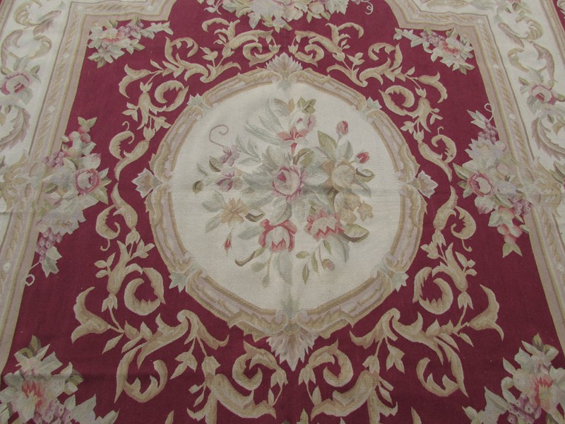 Vintage Hand Made French Design Original Wool Raspberry Red Aubusson 312X244cm gallery