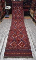 Antique Afghan Mushwani Runner Rug 2×12 Hand Knotted Wool Persian Style Hallway