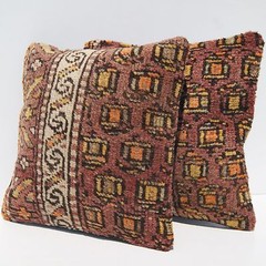 SOFA HANDMADE PILLOW CASE TURKISH RUG HAND WOVEN BROWN SQUARE AREA RUGS 14″X14″
