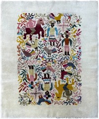 4×5 Vintage “Olga Fisch” Rug Folk Art Ecuadorian Tapestry 125cm x 145cm c.1955