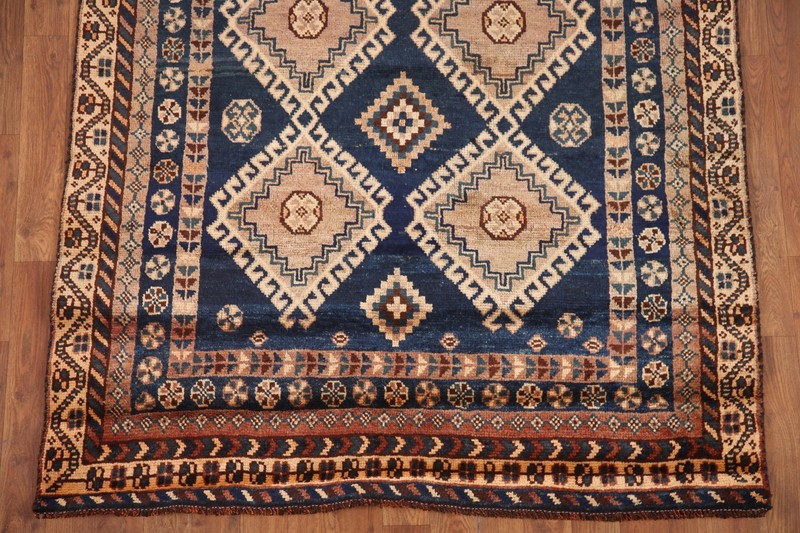 Vintage Geometric Traditional 9 ft. Runner Rug 4x9 Handmade Navy Blue Carpet gallery