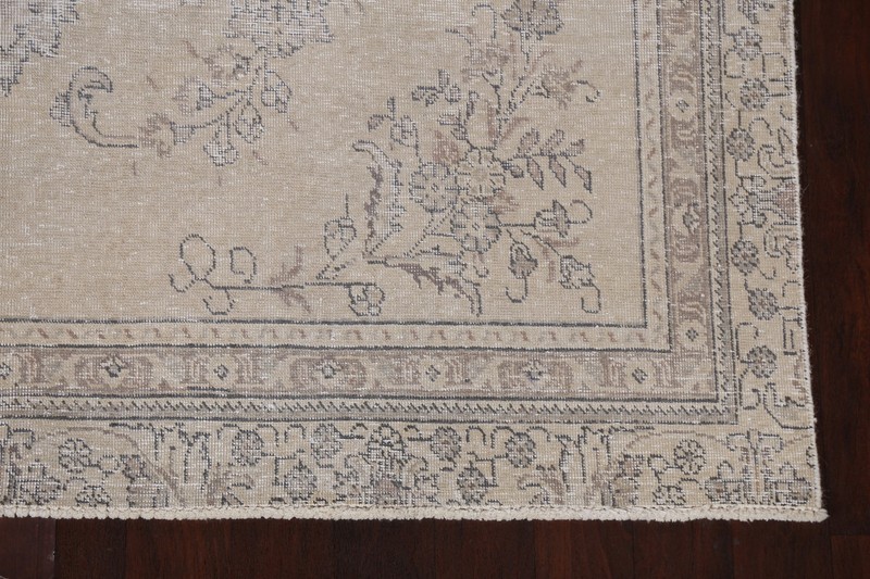 Muted Distressed Geometric Traditional Area Rug Hand-made Vintage Carpet 7x10 gallery