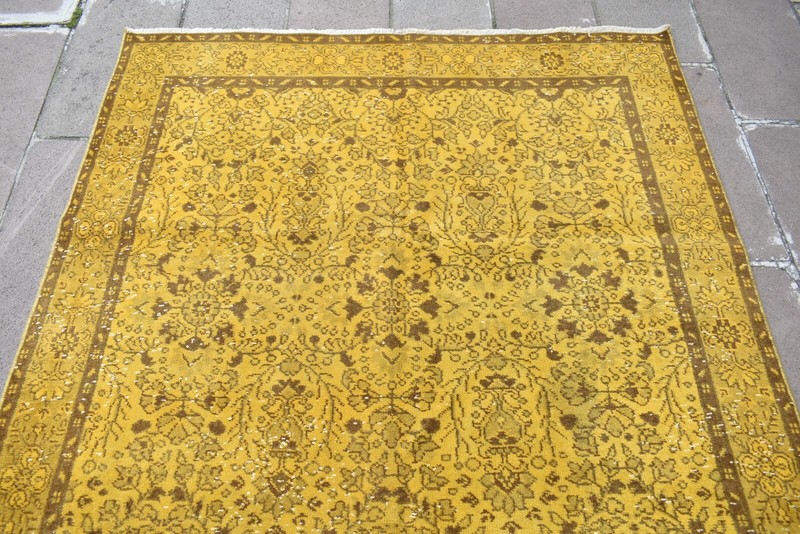 Vintage Turkish Rug 64'' x 113'' Anatolian Over Dyed Rug Painted Wool Area Rug gallery