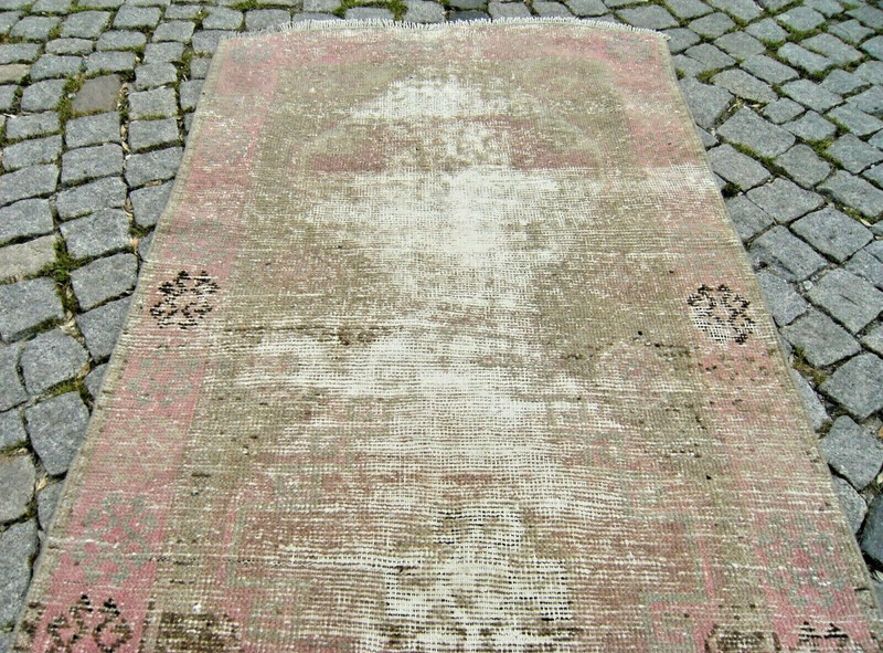 Vintage Turkish Oushak Rug 38'' x 112'' Pink Color Rug Hallway Corridor Area Rug gallery