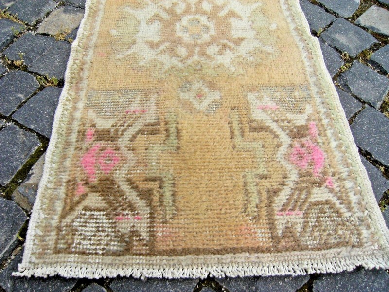 Vintage Small Oushak Rug 19'' x 34'' Muted_Color Anatolian Low Pile Yastik Rug gallery