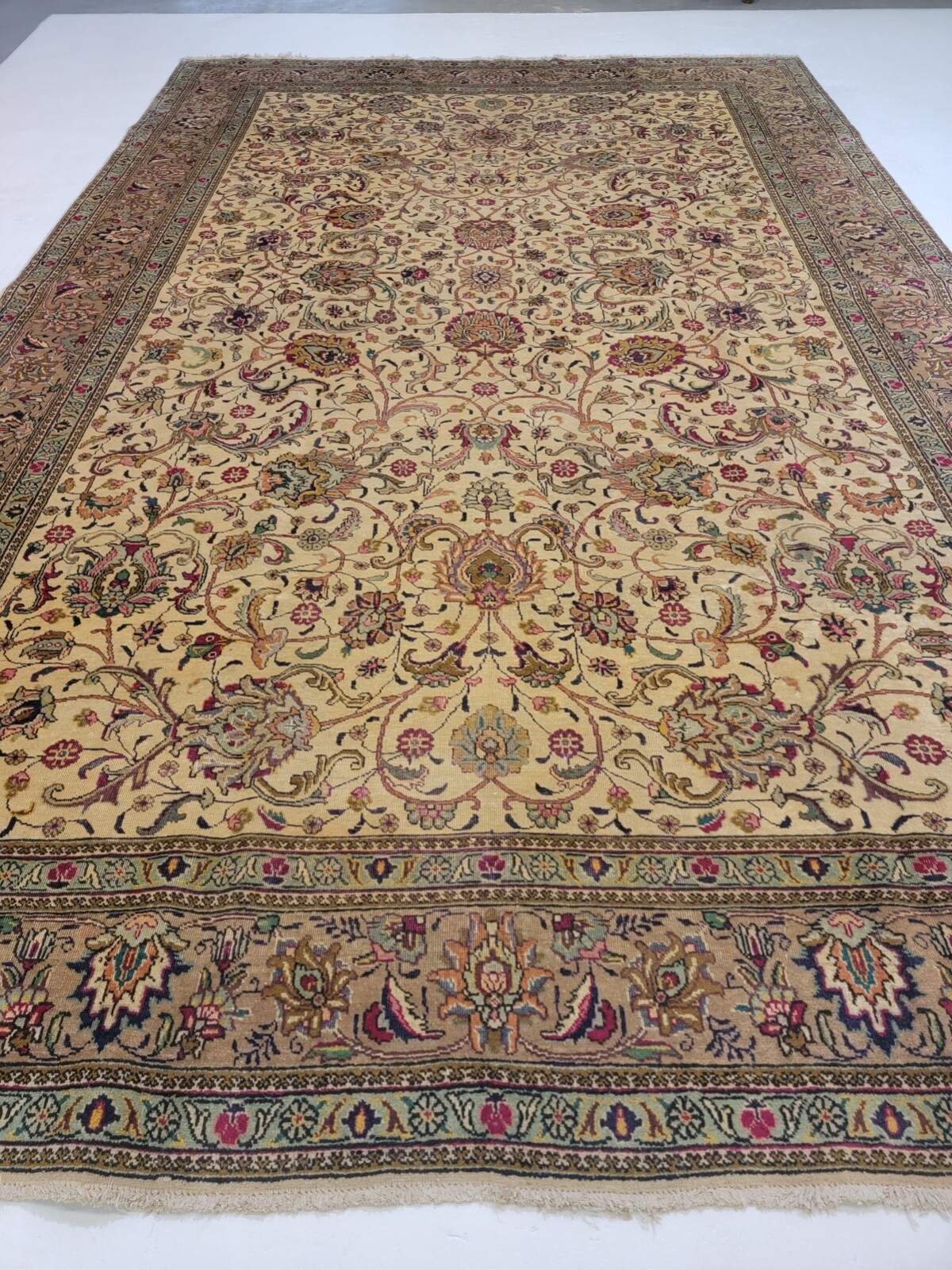 Antique Oriental Hand-Knotted Wool Area Rug Ivory/Red/Blue 9'10" x 15'7" gallery