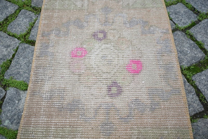 Vintage Turkish Rug 16'' x 30'' Anatolian Rug Hand-Knotted Rug Small Doormat Rug gallery
