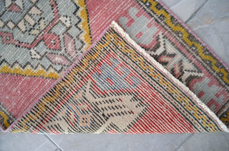 Vintage Distressed Small Area Rug Hand Knotted Oushak Rugs Yastik - 1'7" x 3'7" gallery