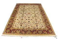 Oriental Neutral Turkish 5′ 6″ x 7′ 10″ Cream Handmade Area Rug
