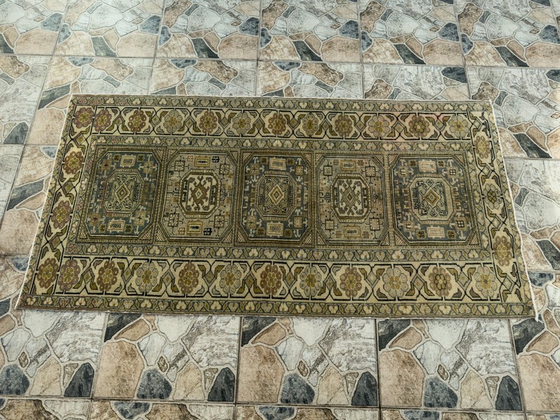 1980s Geometric Turkish Vintage Small Rug Tribal Handmade Anatolian Wool 3x6 ft gallery