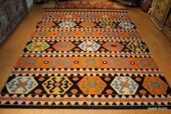 _HAND_MADE_KILIM_9′ x 12′ Southwestern style SHIRVAN CAUCASIAN Black ORANGE RUG