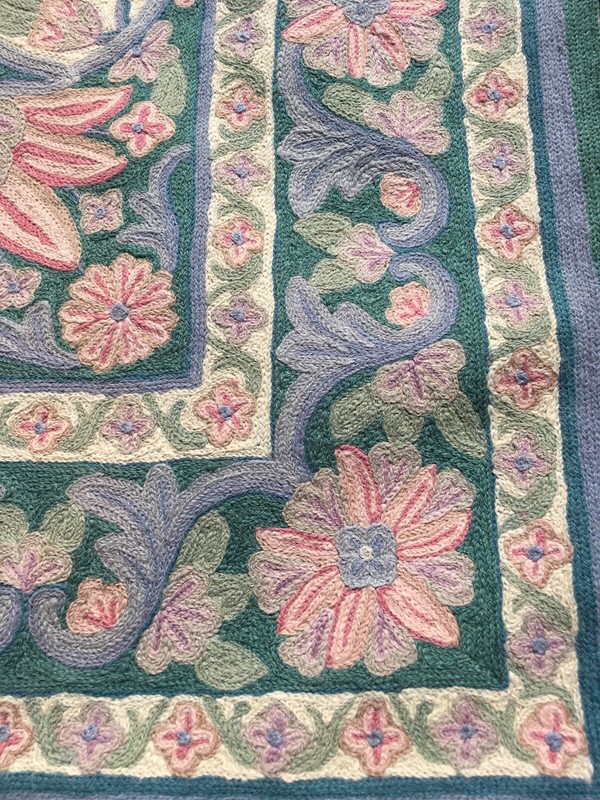 Star of Kashmir Chain Stitched pastel wall hanging or rug 71x 49 gallery