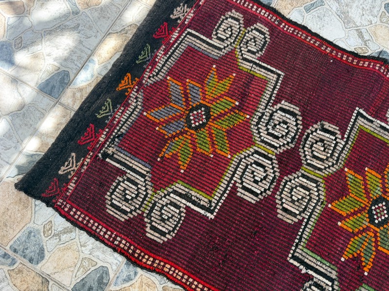 Vintage Turkish Distressed Rug 3x6 ft Hand Woven Wool Antique Kilim Anatolian gallery
