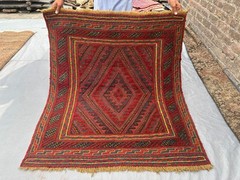 3’9 x 4’3 ft Vintage Afghan Baluchi Mishwani Handwoven Tribal Wool Area Rare Rug