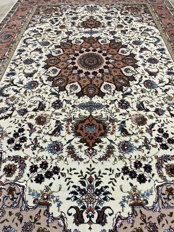 6’ 6”x9’ 10” FINE ORIENTAL RUG WOOL SILK VINTAGE HANDMADE HAND-KNOTTED COLORFUL gallery