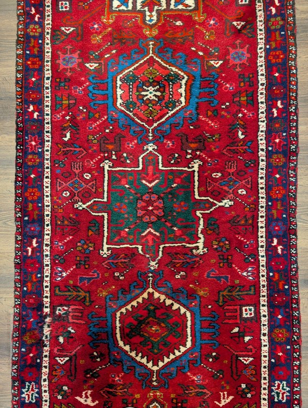 Per'sian Karajeh Runner Rug 3x15 Red Tribal Geometric Medallions Heriz Runner gallery